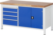 RAU Höhenverstellbare Werkbank Serie 8000, 4 Schubladen, 1 Schrank, RAL7035 Lichtgrau/RAL5010 Enzianblau