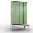 C+P Doppelstöckiger Umkleideschrank Classic mit Sitzbank + 4x2 Abteile, Abteilbreite 300 mm
