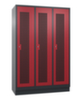 C+P Garderobenschrank Classic mit 3 Abteilen + Mitteltrennwand + Türen gelocht, Abteilbreite 400 mm