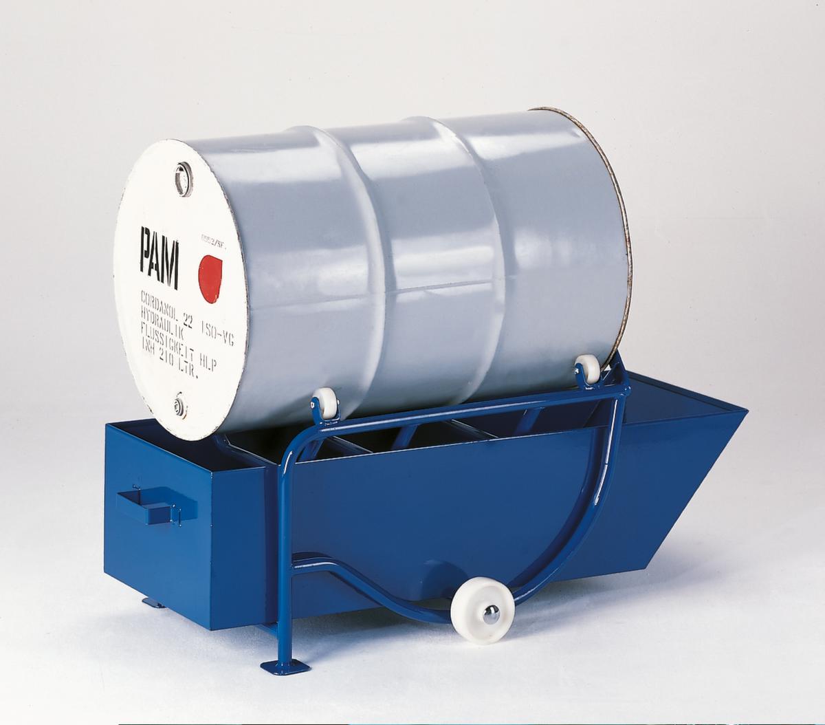 Rollcart Fasskippbock mit Ölwanne 208 l und Auflage mit Walzen, für 1 x 200-Liter-Fass Milieu 1 ZOOM