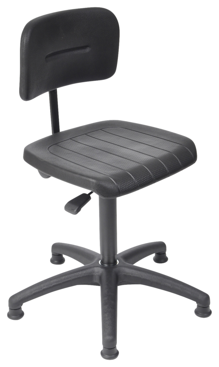 Arbeitsstuhl mit höhenverstellbarer Rückenlehne, Sitz PU-Schaum mit Stahleinlage schwarz, mit Gleitern Standard 1 ZOOM