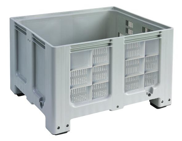 Großbehälter für Kühlhäuser + Wände durchbrochen, Inhalt 610 l, grau, 4 Füße Standard 1 ZOOM