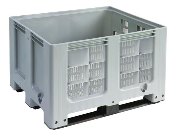 Großbehälter für Kühlhäuser + Wände durchbrochen, Inhalt 610 l, grau, Kufen Standard 1 ZOOM