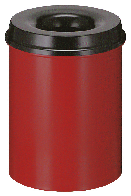 Selbstlöschender Papierkorb aus Stahl, 15 l, rot, Kopfteil schwarz Standard 1 ZOOM