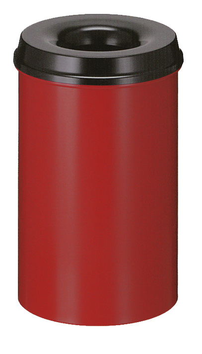 Selbstlöschender Papierkorb aus Stahl, 20 l, rot, Kopfteil schwarz Standard 1 ZOOM