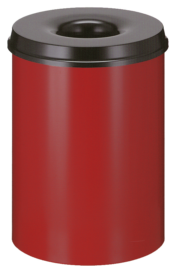 Selbstlöschender Papierkorb aus Stahl, 30 l, rot, Kopfteil schwarz Standard 1 ZOOM