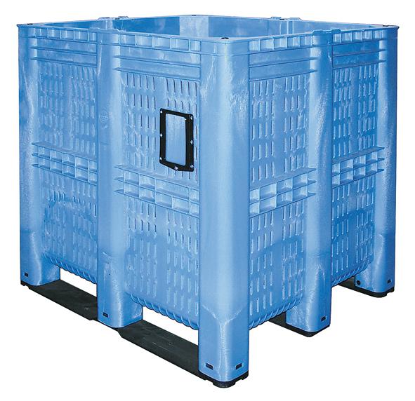 Mega-Behälter 7-fach stapelbar + Wände durchbrochen, Inhalt 1400 l, blau, Kufen Standard 1 ZOOM