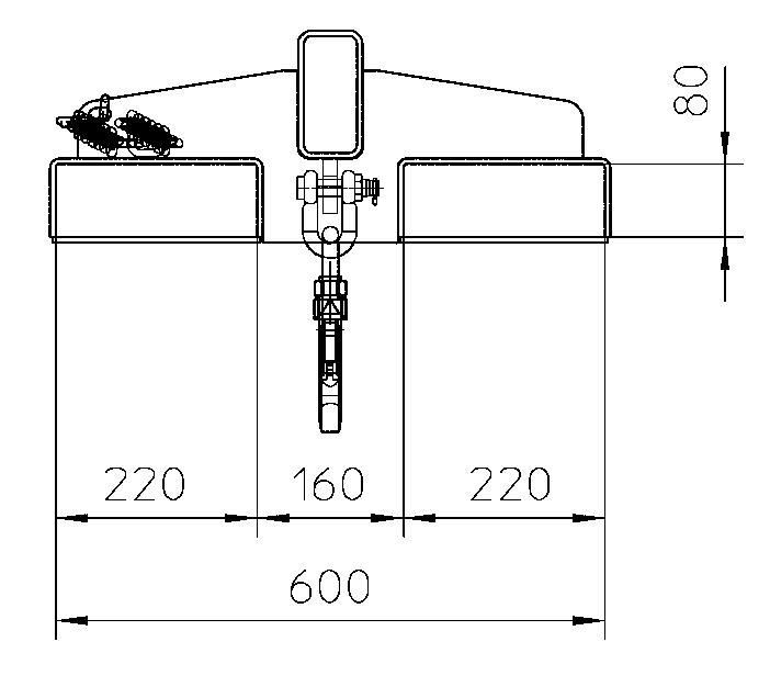 Bauer Starrer Lastarm, Traglast 1000 kg, mit korrosionsschützender Zinkbeschichtung Technische Zeichnung 1 ZOOM
