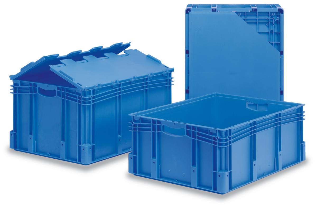 Euronorm-Stapelbehälter mit Doppelboden, blau, Inhalt 206 l, Zweiteiliger Scharnierdeckel Standard 3 ZOOM