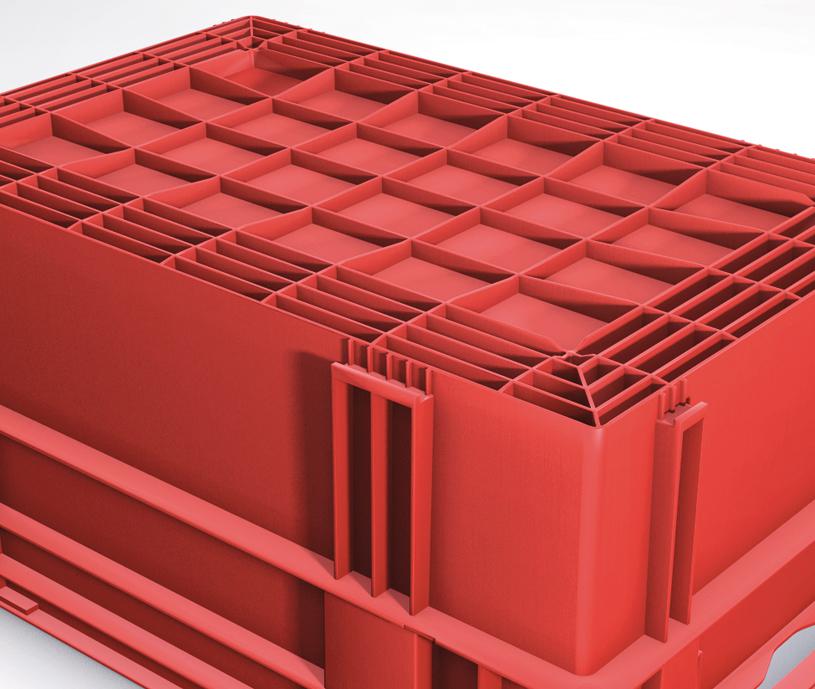 Euronorm-Drehstapelbehälter mit Rippenboden, rot, Inhalt 80 l Detail 1 ZOOM