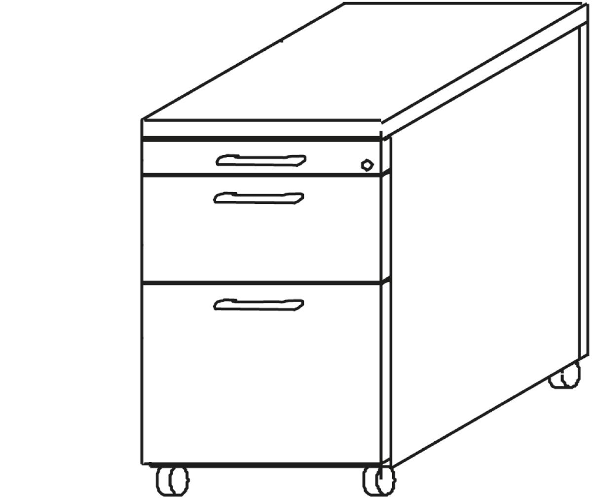 Gera Rollcontainer Pro mit HR-Auszug, 2 Schublade(n) Technische Zeichnung 1 ZOOM
