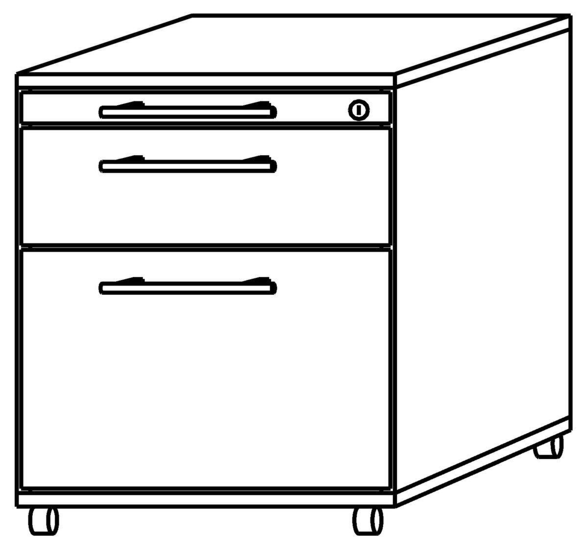 Rollcontainer Sina mit HR-Auszug, 2 Schublade(n), Nussbaum/Nussbaum Technische Zeichnung 1 ZOOM