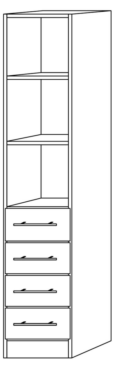 Kombiregal Sina mit Schubladen, 3 Regalfächer, Breite 406 mm, Ahorn/Ahorn Technische Zeichnung 1 ZOOM