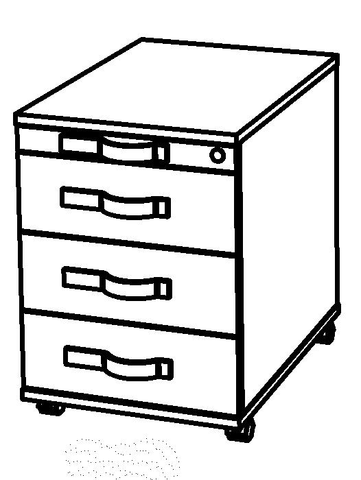 Rollcontainer Up and Down, 3 Schublade(n), Buche/Buche Technische Zeichnung 1 ZOOM