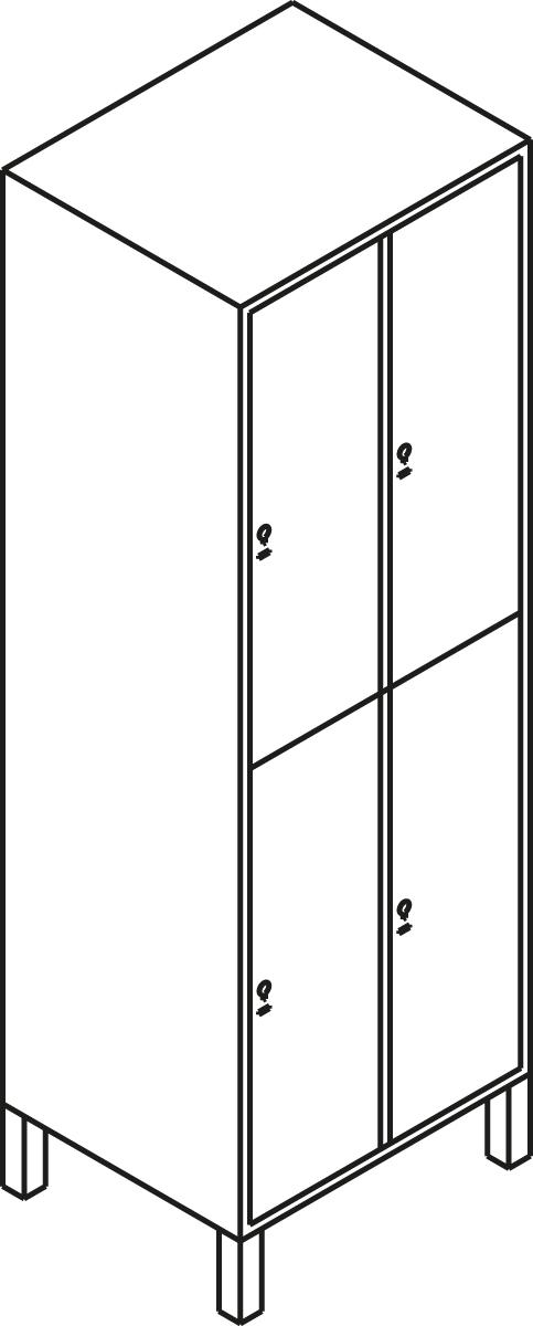 C+P Doppelstöckiger Garderobenschrank Evolo mit 3x2 Abteilen + Dekortüren, Abteilbreite 300 mm Technische Zeichnung 2 ZOOM