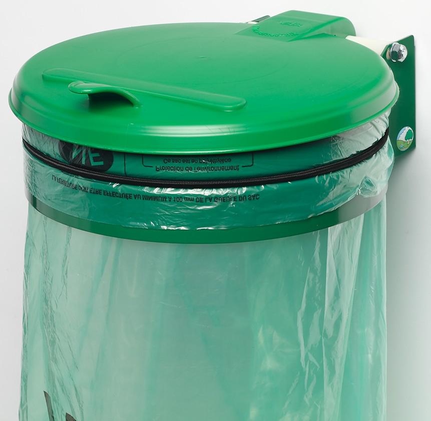 VAR Müllsackhalter zur Wandbefestigung, für 120-Liter-Säcke, grün, Deckel grün Standard 1 ZOOM