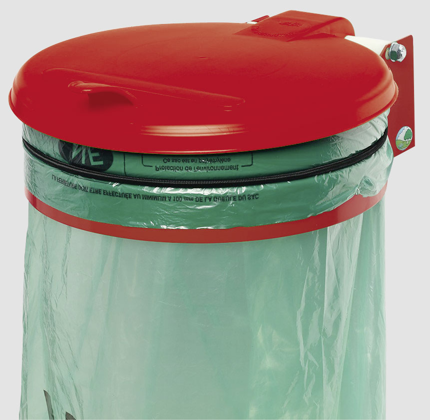 VAR Müllsackhalter zur Wandbefestigung, für 120-Liter-Säcke, rot, Deckel rot Standard 1 ZOOM
