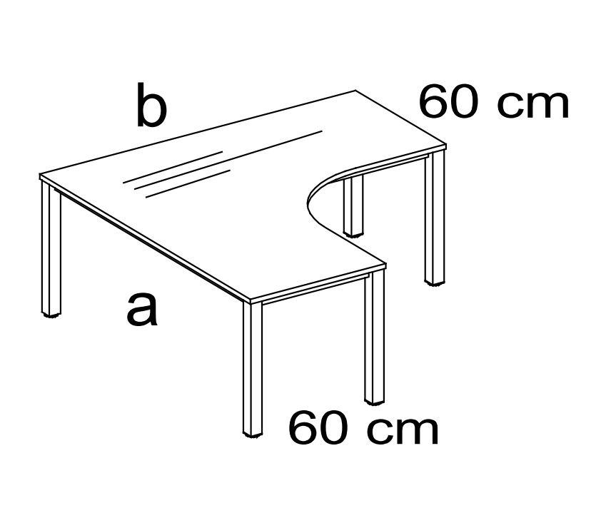 Nowy Styl Höhenverstellbarer Freiform-Schreibtisch E10 mit 4-Fußgestell aus Quadratrohr Technische Zeichnung 1 ZOOM