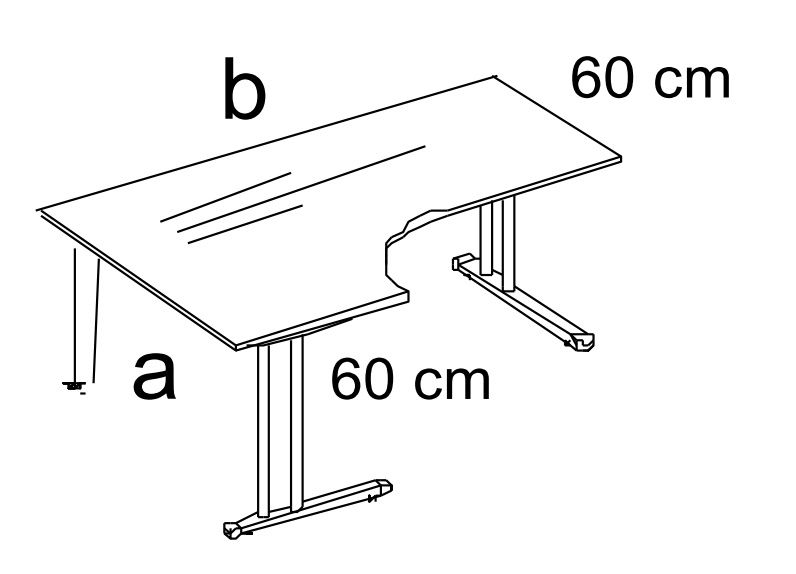 Freiform-Schreibtisch Technische Zeichnung 1 ZOOM