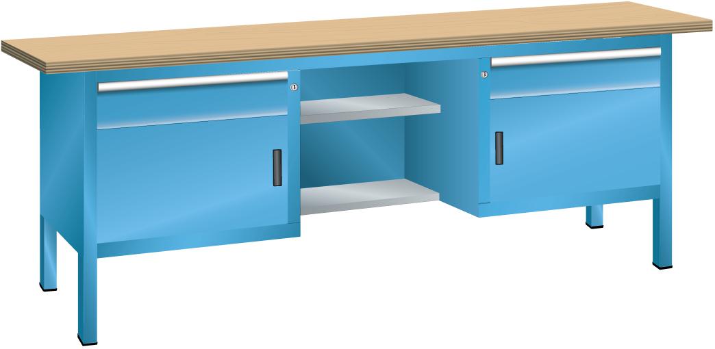 LISTA Werkbank mit Schubladen und Schränken, 2 Schubladen, 2 Schränke, RAL5012 Lichtblau/RAL5012 Lichtblau Standard 1 ZOOM
