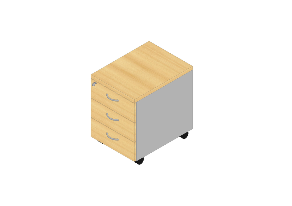 Quadrifoglio Rollcontainer Practika, 3 Schublade(n), alu/Buche
