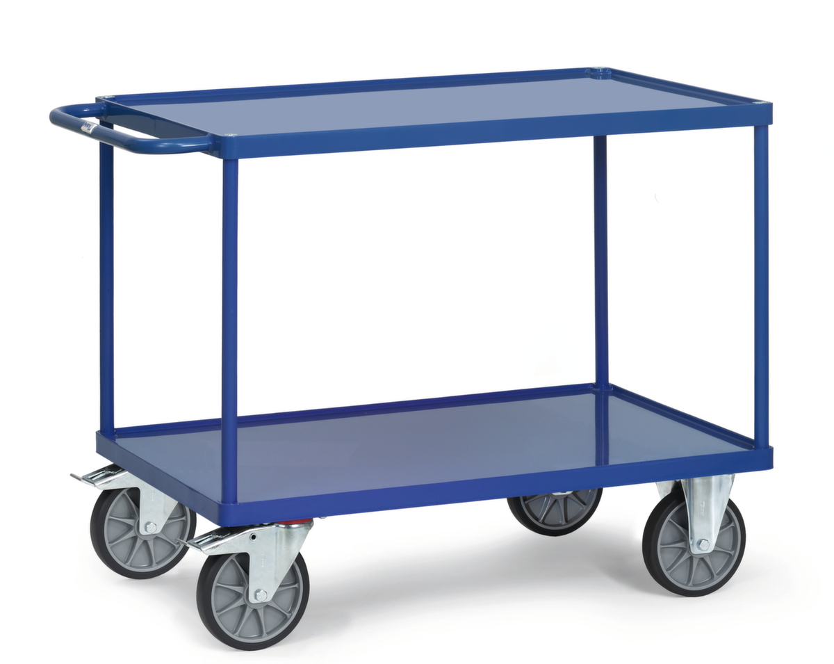 fetra Tischwagen mit Stahl-Etagen und Randleisten 850x500 mm, Traglast 500 kg, 2 Etagen