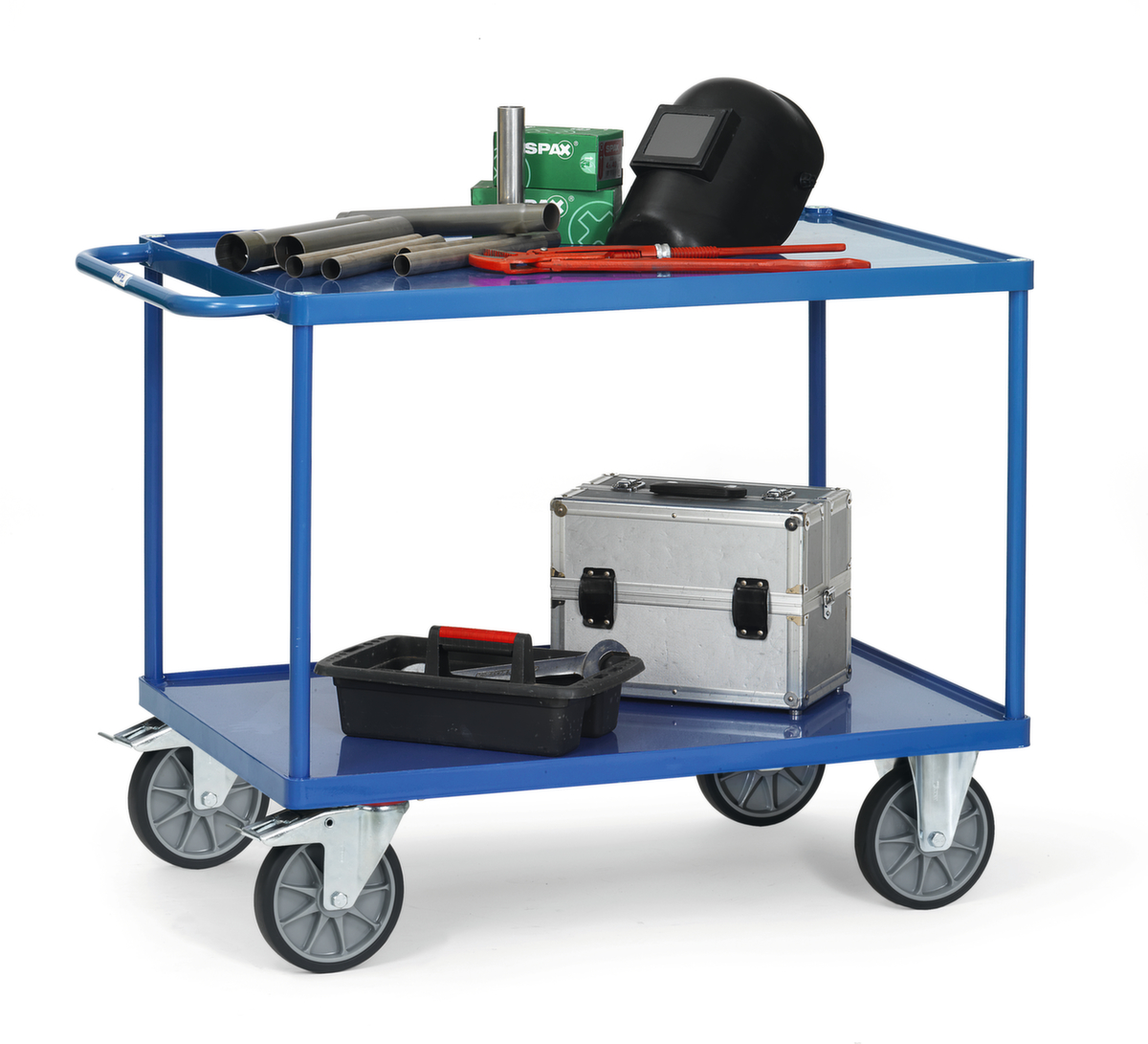 fetra Tischwagen mit Stahl-Etagen und Randleisten 850x500 mm, Traglast 500 kg, 2 Etagen Standard 2 ZOOM