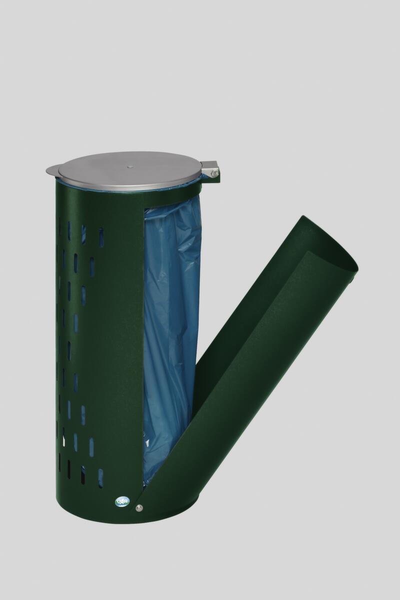 Lochblech-Müllsackständer, für 120-Liter-Säcke, RAL6005 Moosgrün, Deckel silber Standard 1 ZOOM