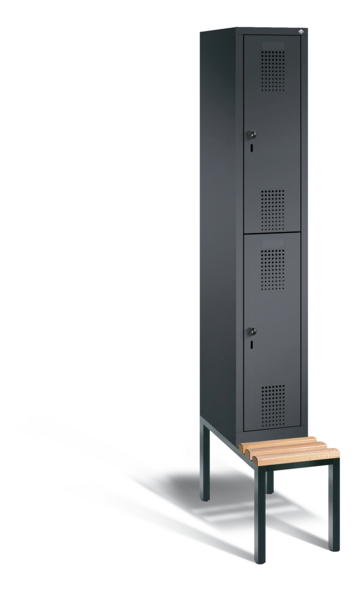 C+P Doppelstöckiger Umkleideschrank Evolo mit untergebauter Sitzbank + 1x2 Abteile, Abteilbreite 300 mm