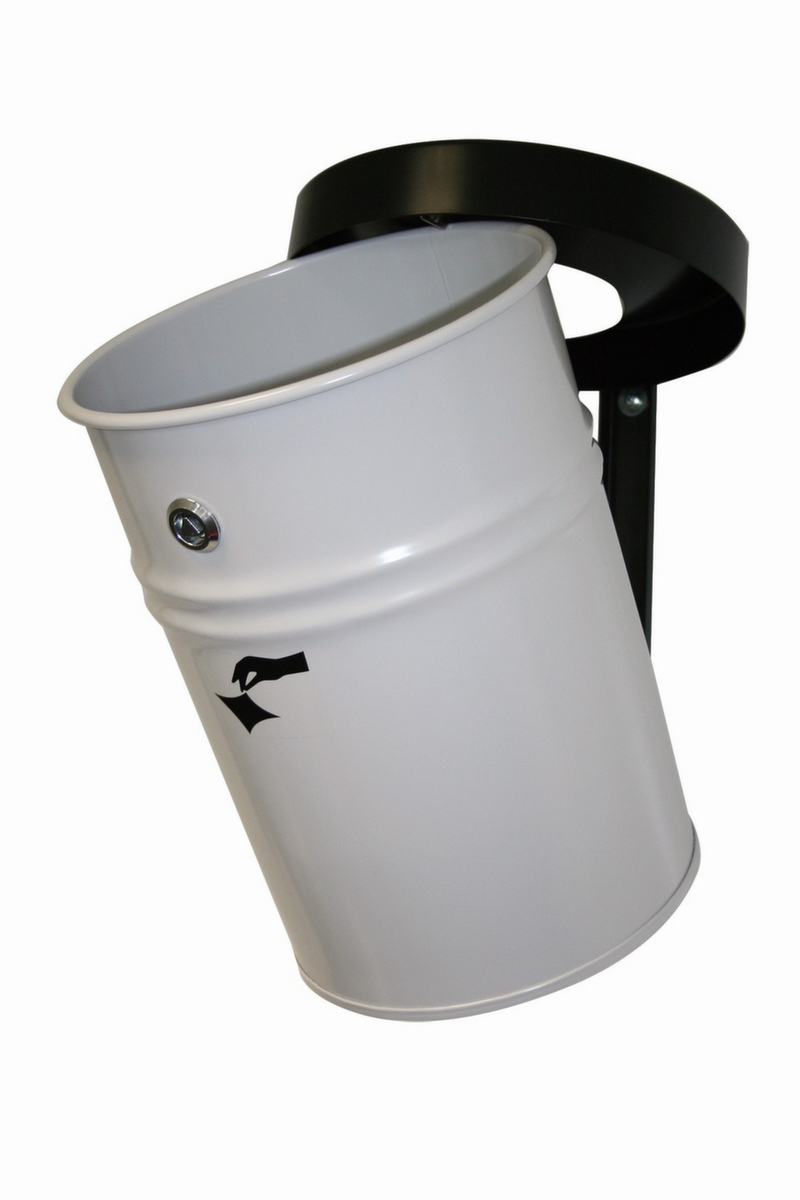 Selbstlöschender Abfallbehälter FIRE EX zur Wandbefestigung, 16 l, lichtgrau, Kopfteil schwarz Standard 1 ZOOM