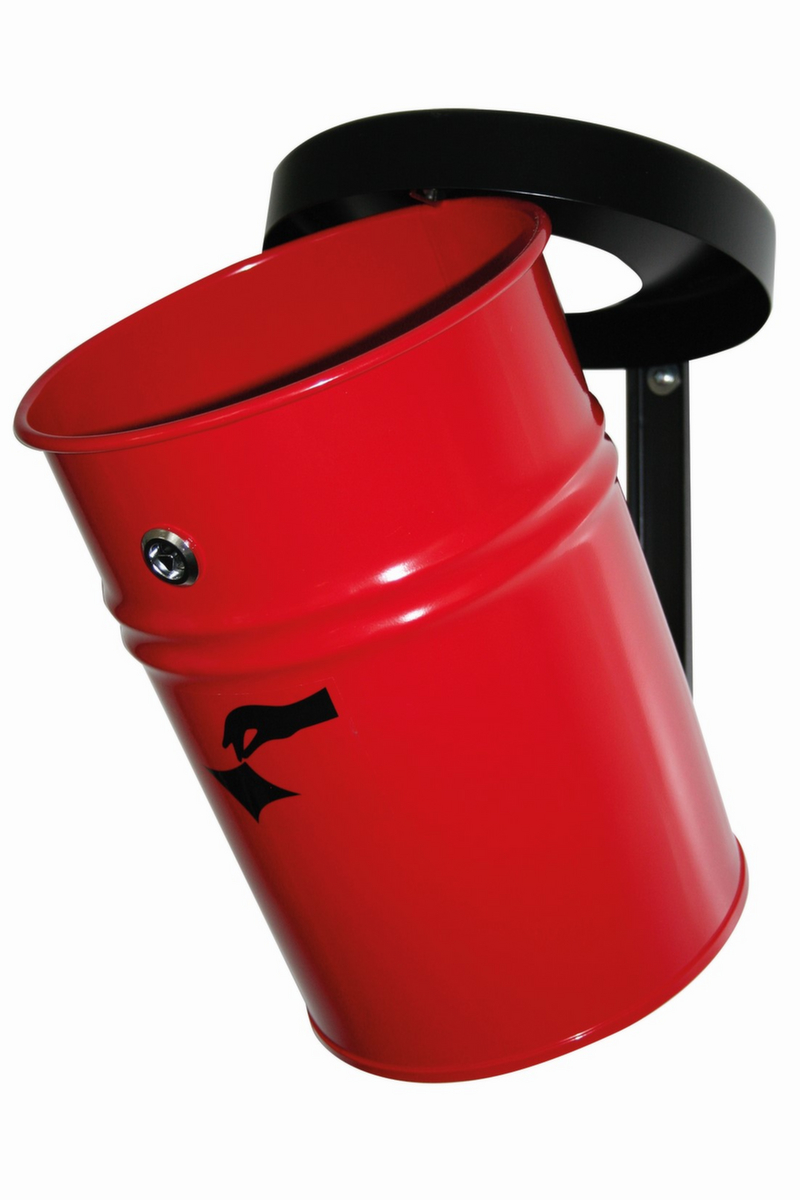 Selbstlöschender Abfallbehälter FIRE EX zur Wandbefestigung, 24 l, rot, Kopfteil schwarz Standard 1 ZOOM