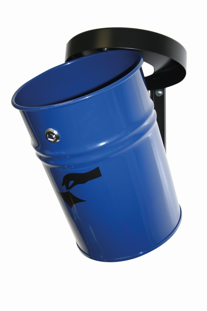Selbstlöschender Abfallbehälter FIRE EX zur Wandbefestigung, 24 l, blau, Kopfteil schwarz Standard 1 ZOOM