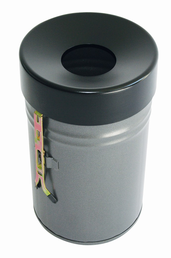 Selbstlöschender Abfallbehälter FIRE EX zur Wandbefestigung, 16 l, neusilber, Kopfteil schwarz Standard 1 ZOOM