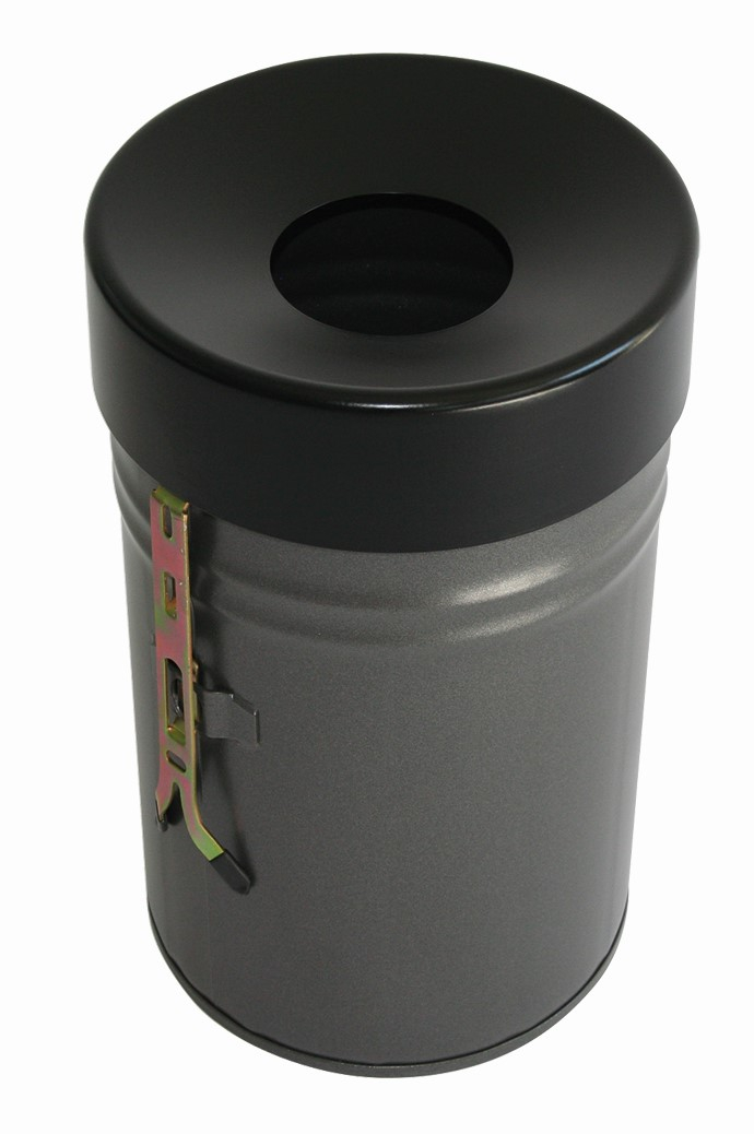 Selbstlöschender Abfallbehälter FIRE EX zur Wandbefestigung, 16 l, graphit, Kopfteil schwarz Standard 1 ZOOM