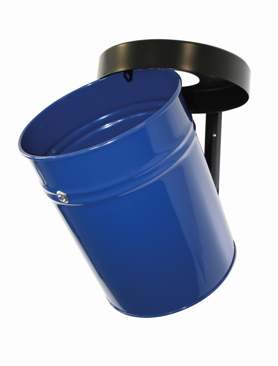 Selbstlöschender Abfallbehälter FIRE EX zur Wandbefestigung, 30 l, blau, Kopfteil schwarz Standard 1 ZOOM