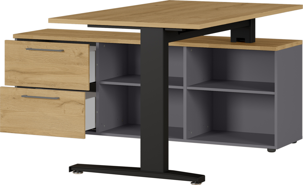 Schreibtisch, C-Fußgestell, Breite 1400 mm, Grandson-Eiche/schwarz Standard 3 ZOOM