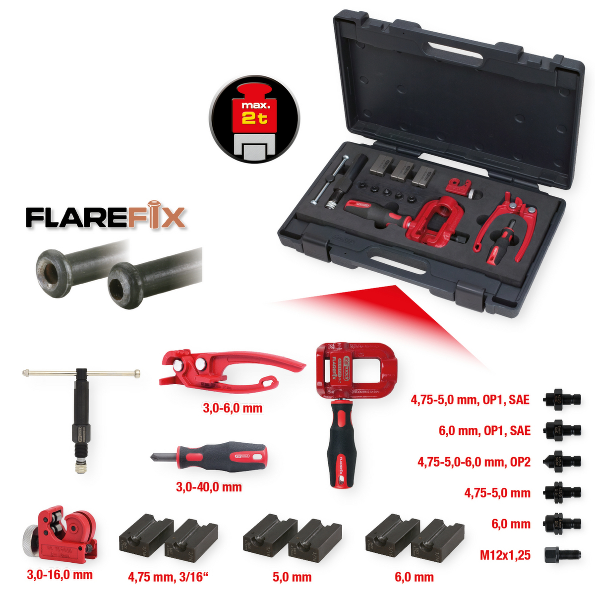 KS Tools FLAREFIX 1 Universal-Bremsleitungs-Bördelgerät-Satz mit Hydraulik-Spindel Standard 2 ZOOM