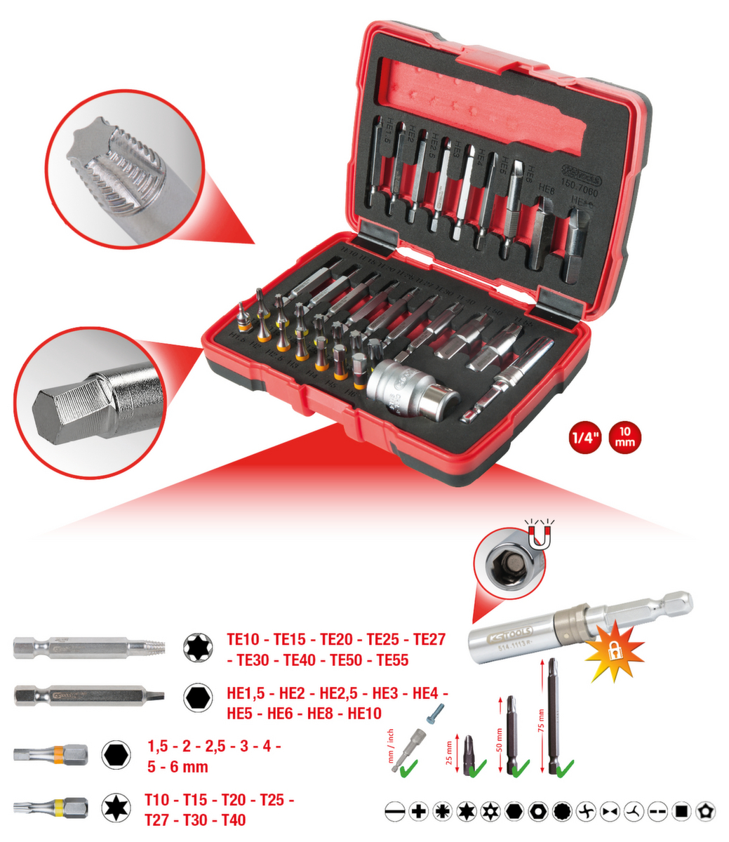 KS Tools 1/4" + 10 mm Torx- und Innensechskant-Schrauben-Ausdreher-Satz Standard 2 ZOOM