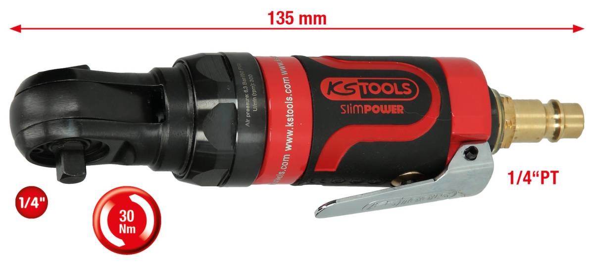 KS Tools 1/4" SlimPOWER Mini-Druckluft-Umschaltratsche 30Nm Standard 2 ZOOM