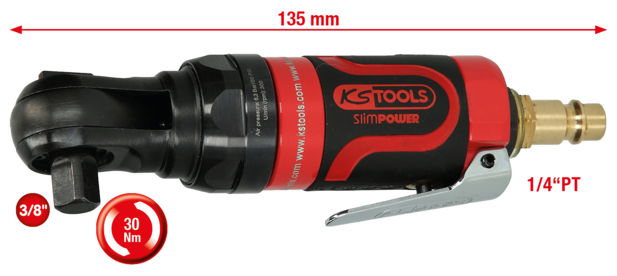 KS Tools 3/8" SlimPOWER Mini-Druckluft-Umschaltratsche 30Nm Standard 2 ZOOM
