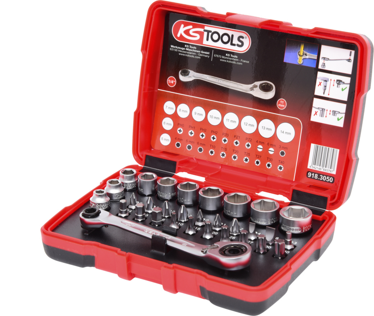 KS Tools 1/4" + 11 mm Durchgangs-Steckschlüssel- und Bit-Satz Standard 3 ZOOM