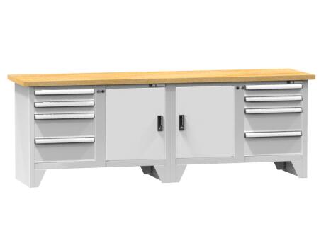 Werkbank Spinell, 8 Schubladen, 2 Schränke, RAL7035 Lichtgrau/RAL7035 Lichtgrau