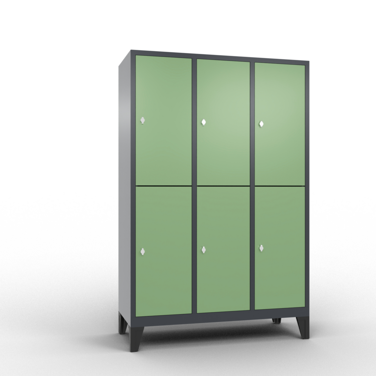 C+P Doppelstöckiger Garderobenschrank Classic mit 3x2 Abteilen Türen glatt, Abteilbreite 400 mm