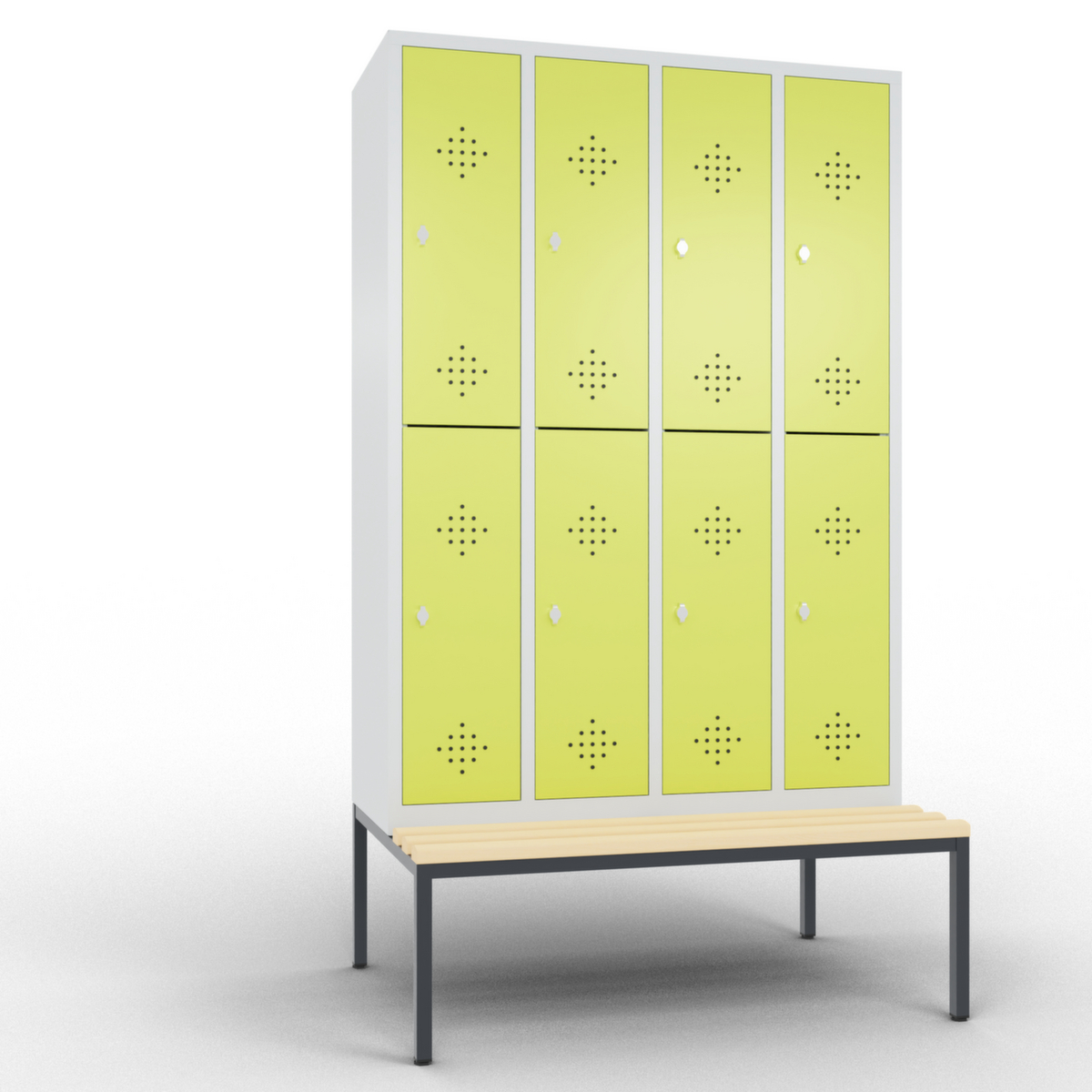C+P Doppelstöckiger Umkleideschrank Classic mit Sitzbank + 4x2 Abteile, Abteilbreite 300 mm Standard 2 ZOOM