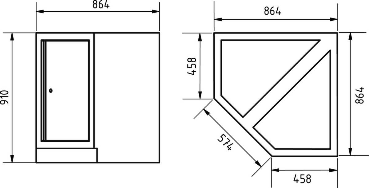 MOBILIO Eck-Unterschrank Technische Zeichnung 1 ZOOM