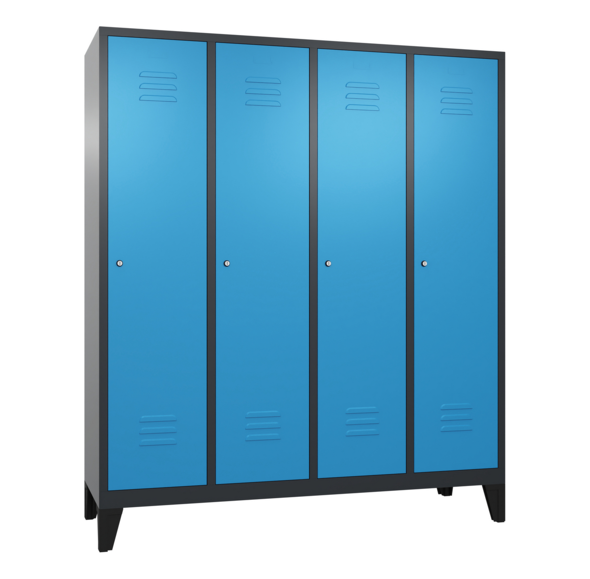 C+P Garderobenschrank Classic mit 4 Abteilen + Mitteltrennwand + Türen geschlitzt, Abteilbreite 400 mm