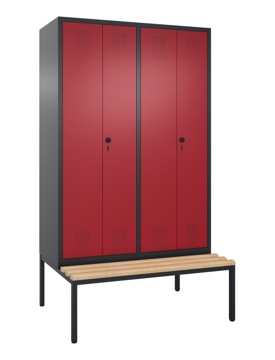 C+P Umkleideschrank Evolo mit untergebauter Sitzbank + 4 Abteile je 2 gemeinsam verschließbar, Abteilbreite 300 mm