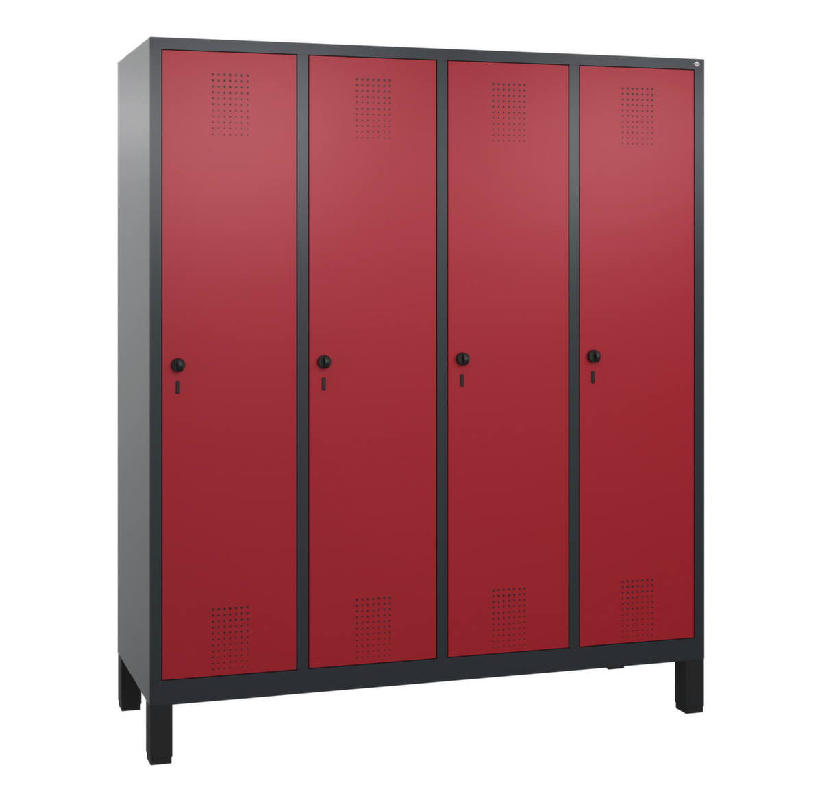 C+P Garderobenschrank Evolo mit 4 Abteilen - Türen mit Lochbild, Abteilbreite 400 mm