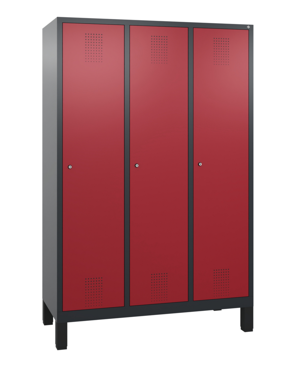 C+P Garderobenschrank Evolo mit 3 Abteilen - Türen mit Lochbild, Abteilbreite 400 mm