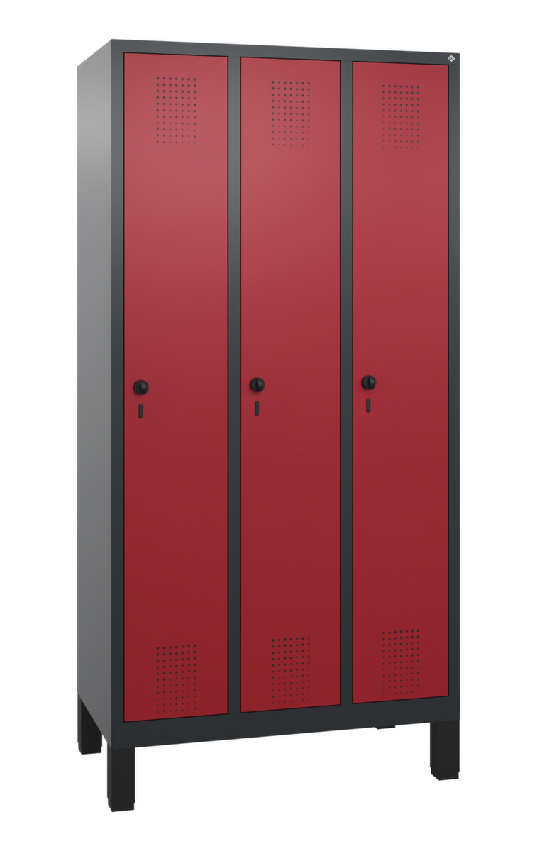 C+P Garderobenschrank Evolo mit 3 Abteilen - Türen mit Lochbild, Abteilbreite 300 mm